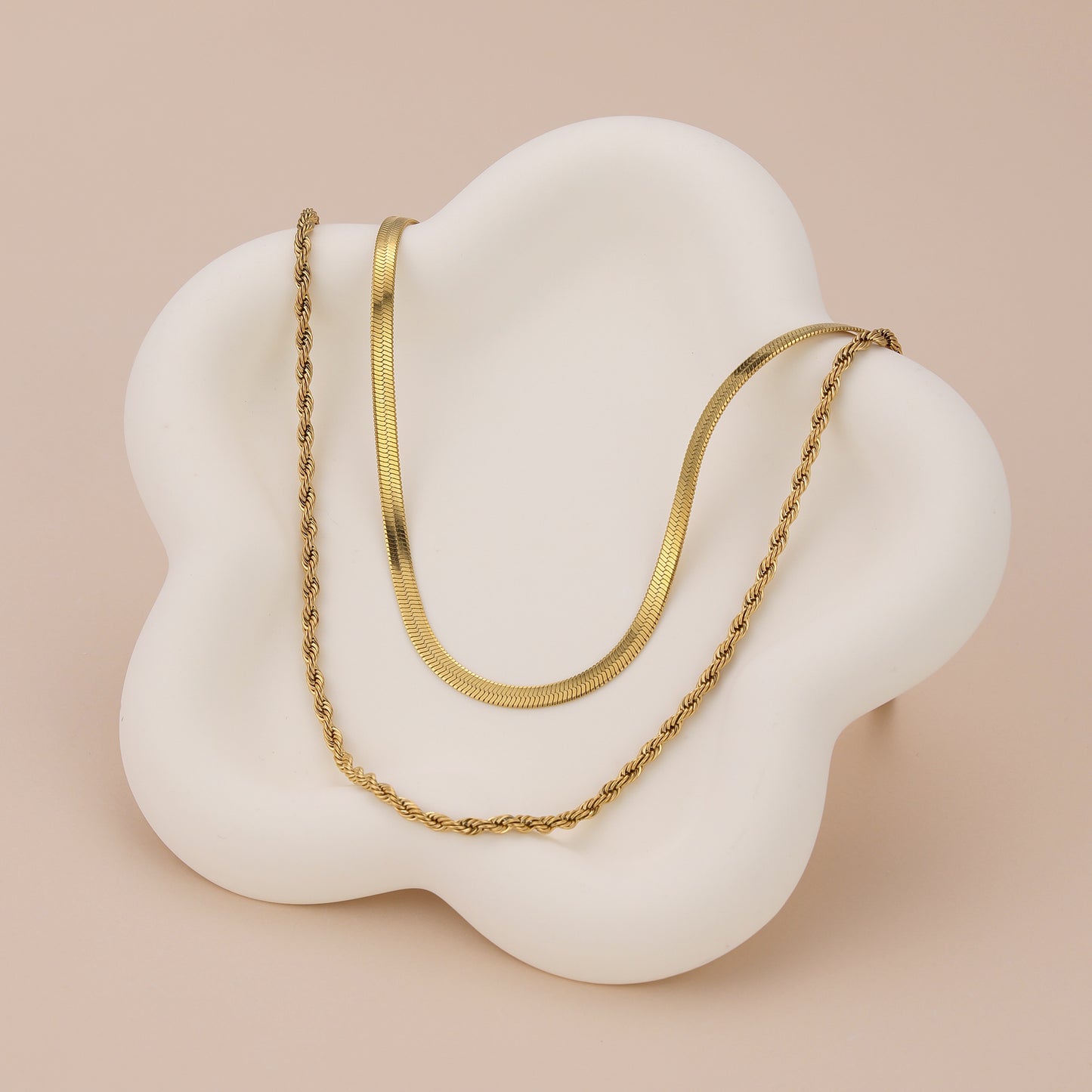 N020 Duo Chain layered rope chain Herringbone Necklace