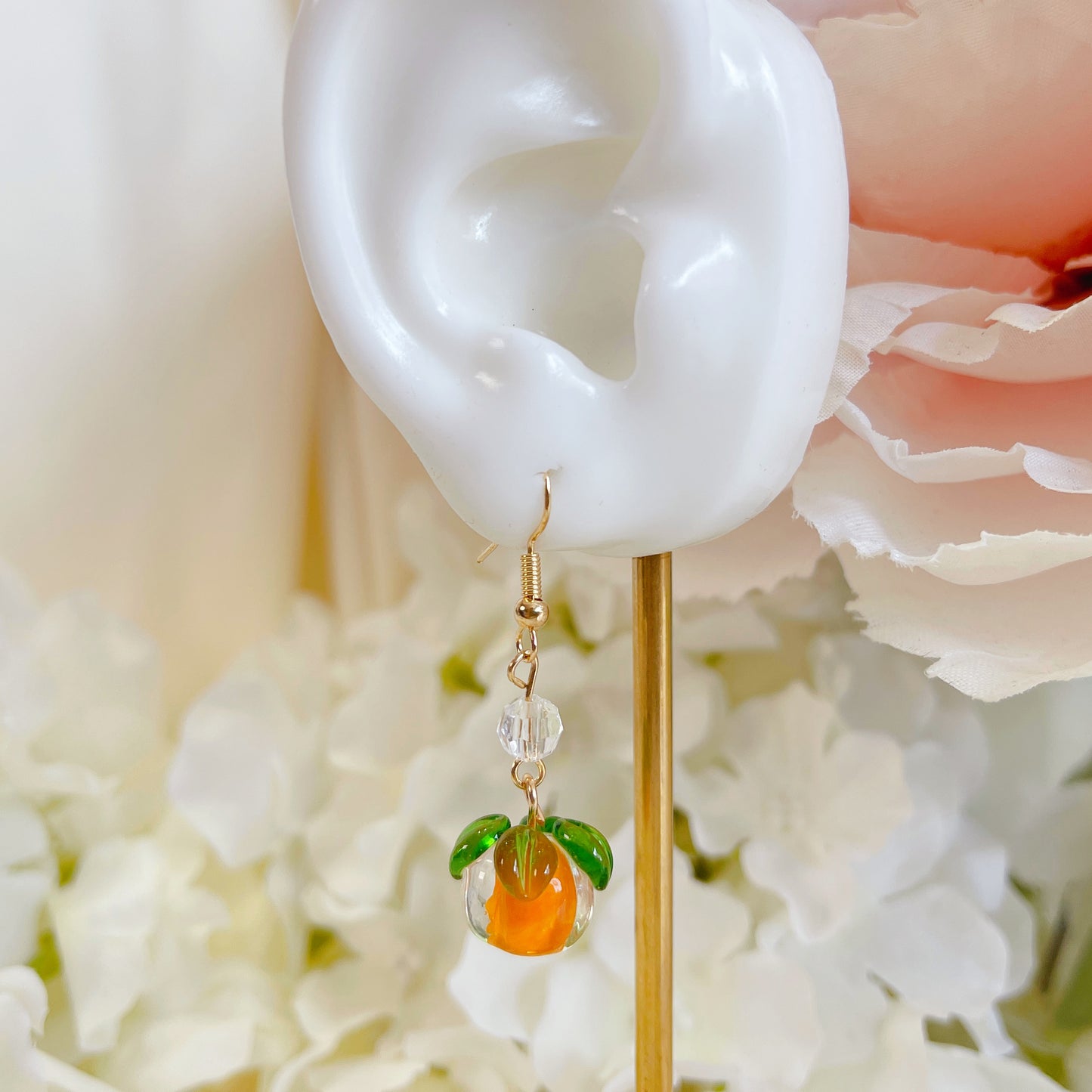 E228 fruit earrings, dangle earrings, persimmon earrings