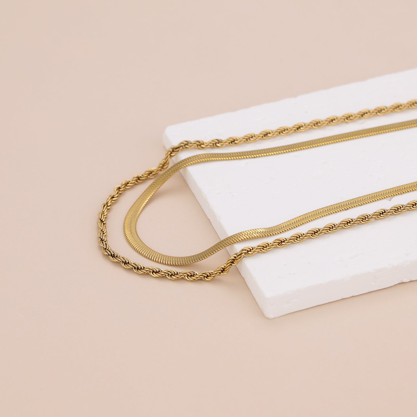 N020 Duo Chain layered rope chain Herringbone Necklace