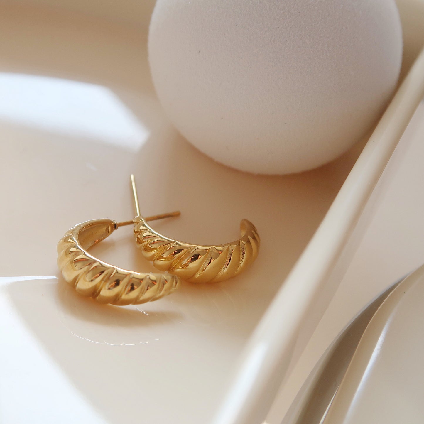 Rosey croissant twisted open hoop earrings, gold hoops