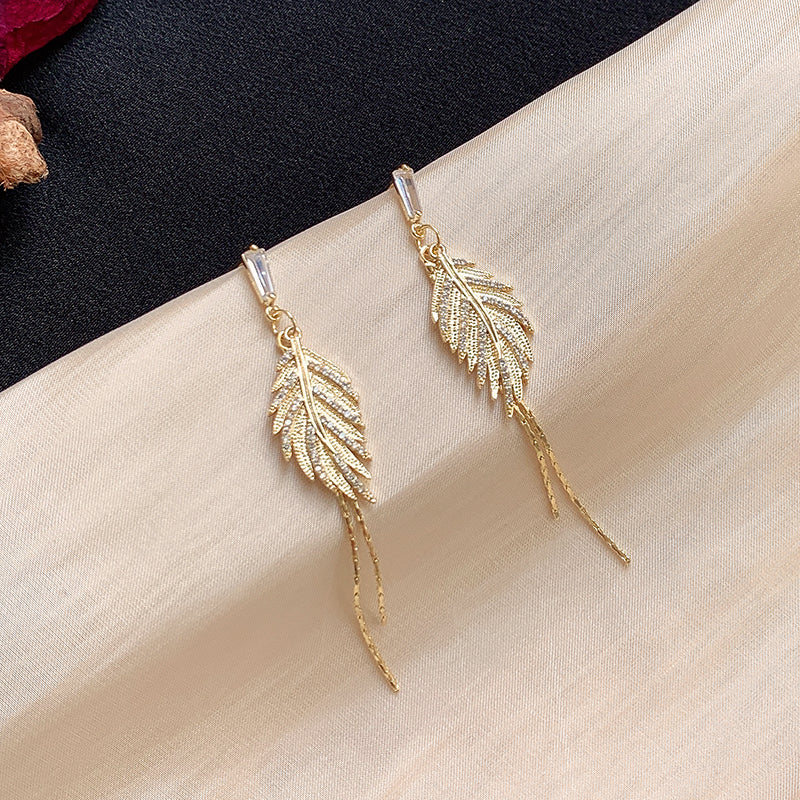 Alaina gold crystal paved leaf dangle earrings sale