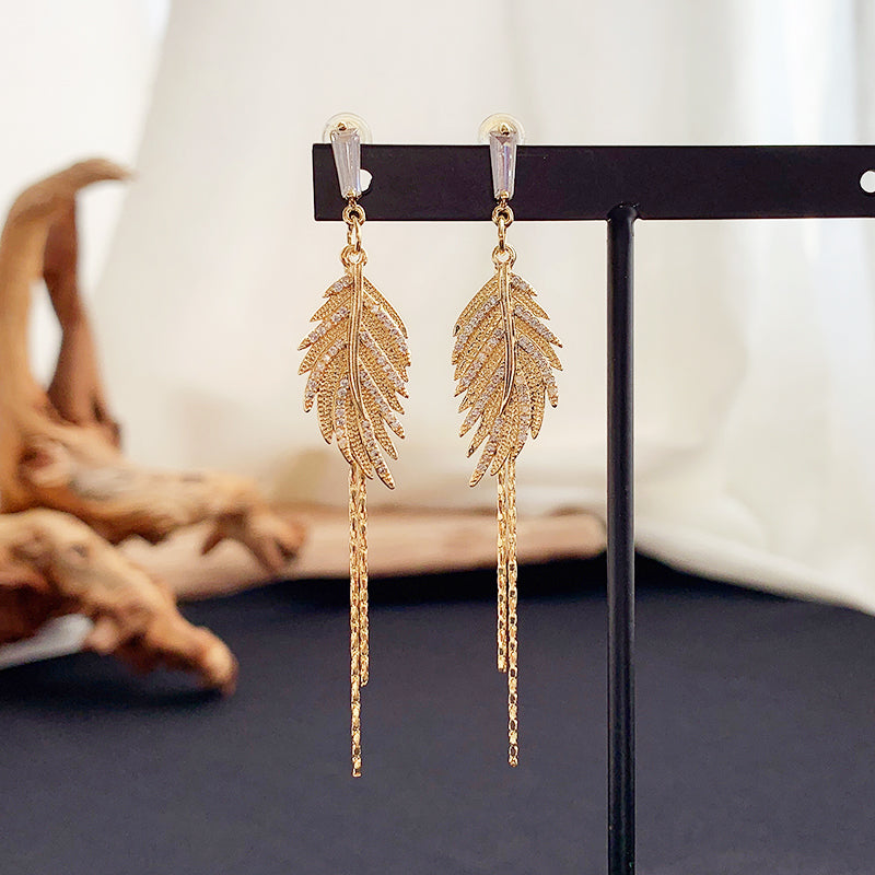Alaina gold crystal paved leaf dangle earrings sale