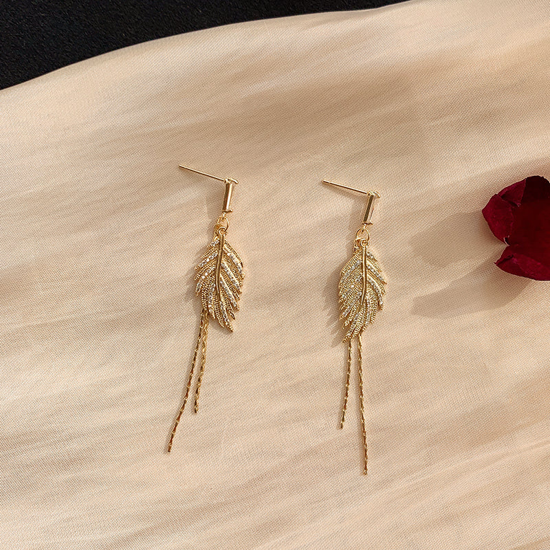 Alaina gold crystal paved leaf dangle earrings sale