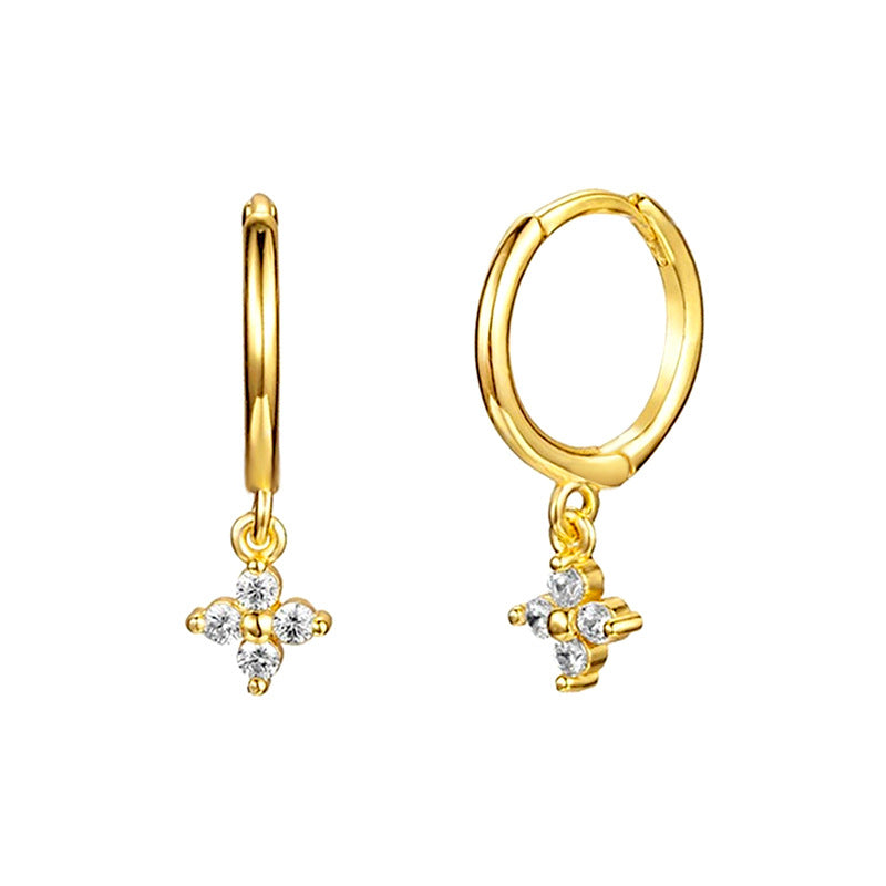 E174 marquise crystal flower dangle huggie hoop earrings