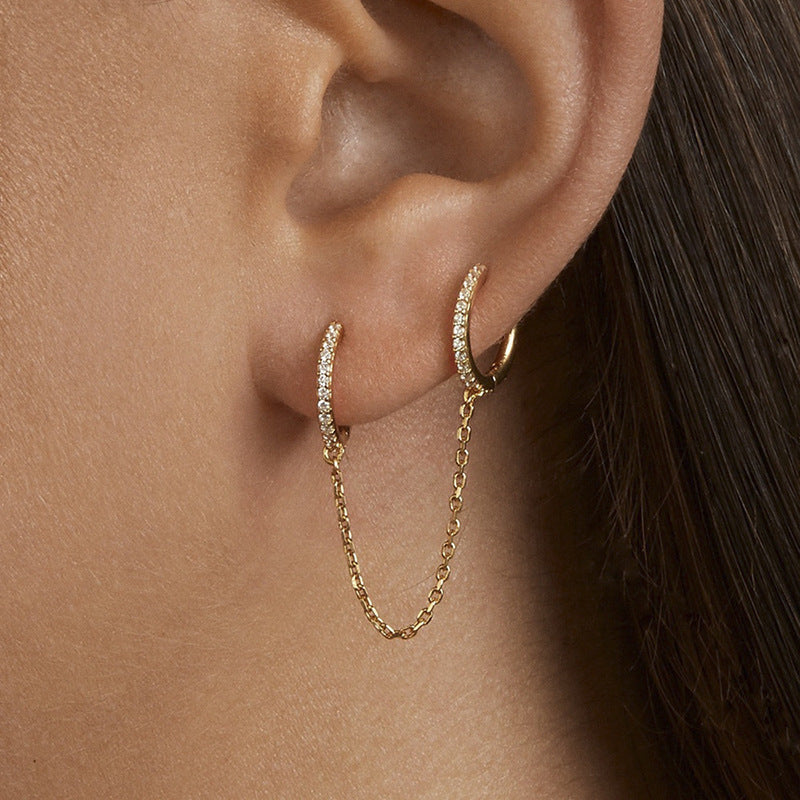 E128 double hoop chain link dangle earrings