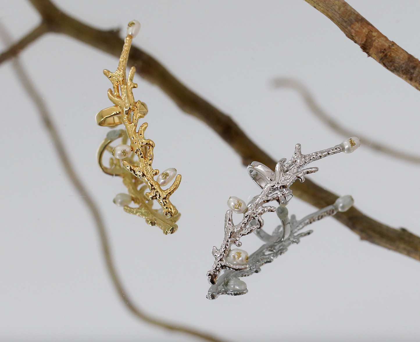 Coral leaf plant ear climber cuff earring sale