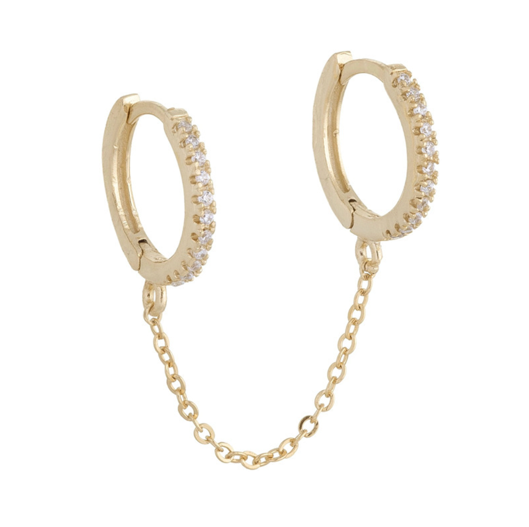 E128 double hoop chain link dangle earrings