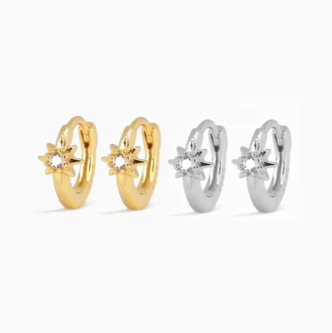 E168 celestial dainty starburst huggie earrings