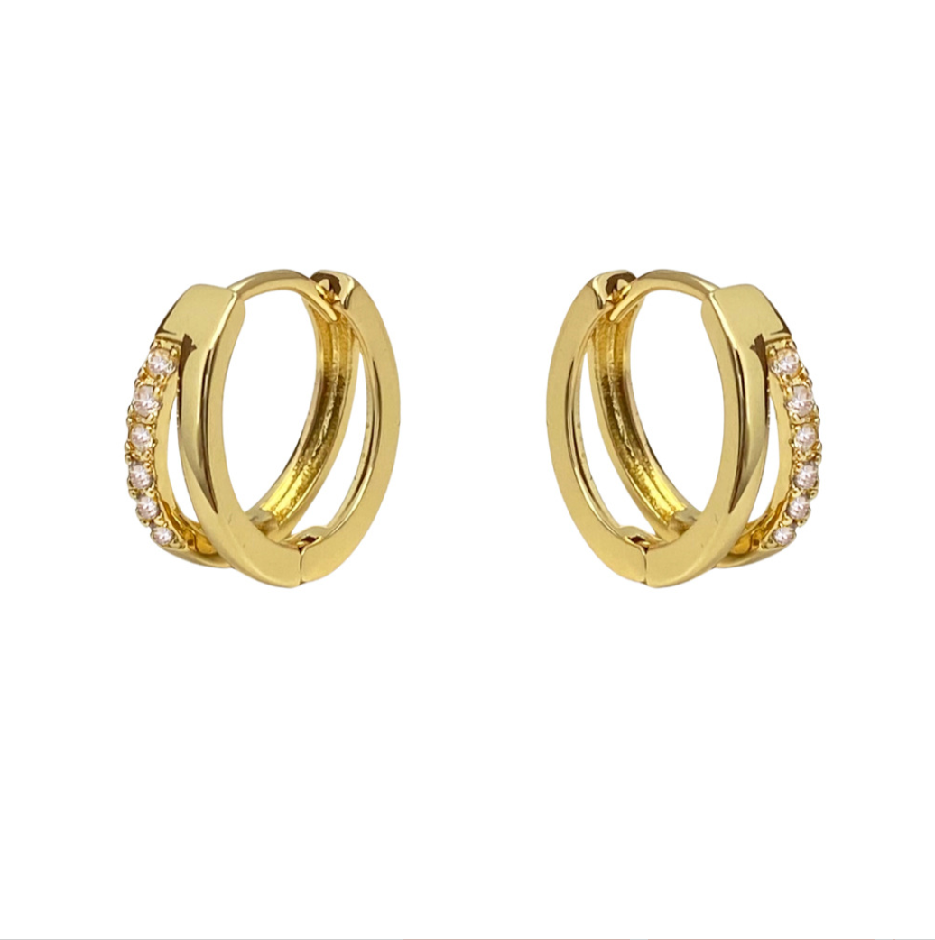 E182 double hoop huggie hoop earrings