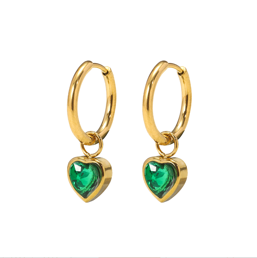 E199 gold dainty heart dangle huggie hoop earrings