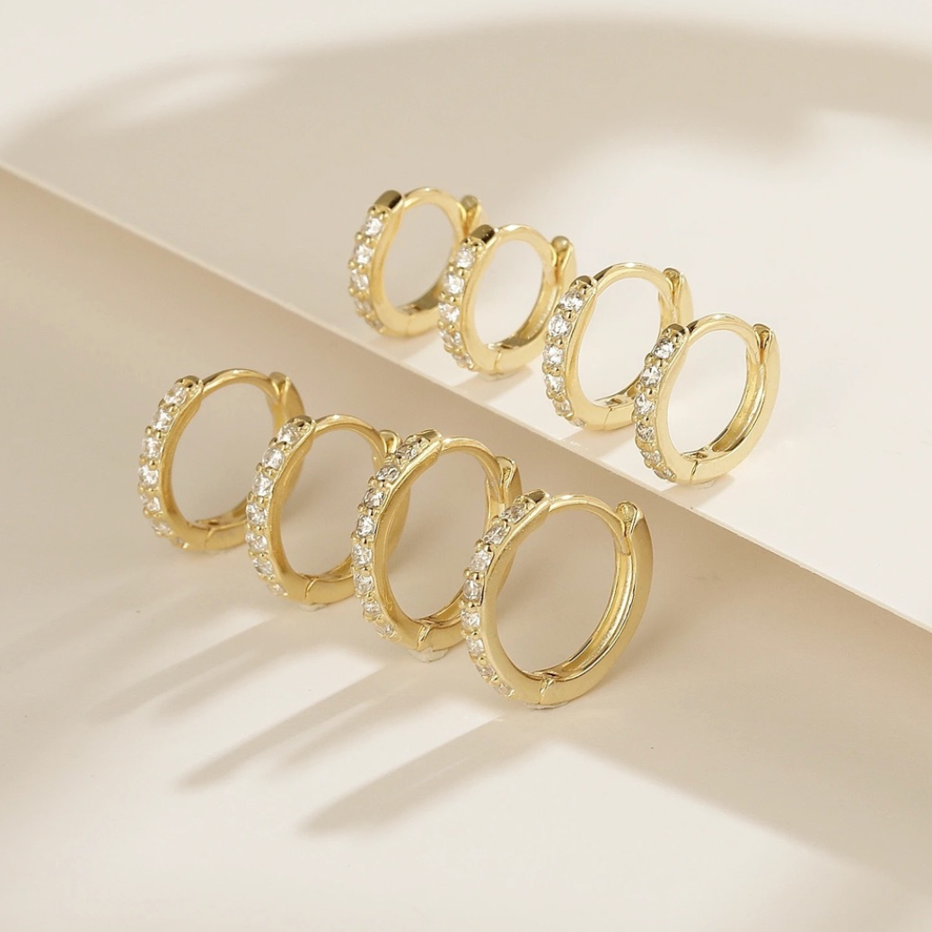 E170 pave dainty huggie hoop earrings, pave huggie hoops