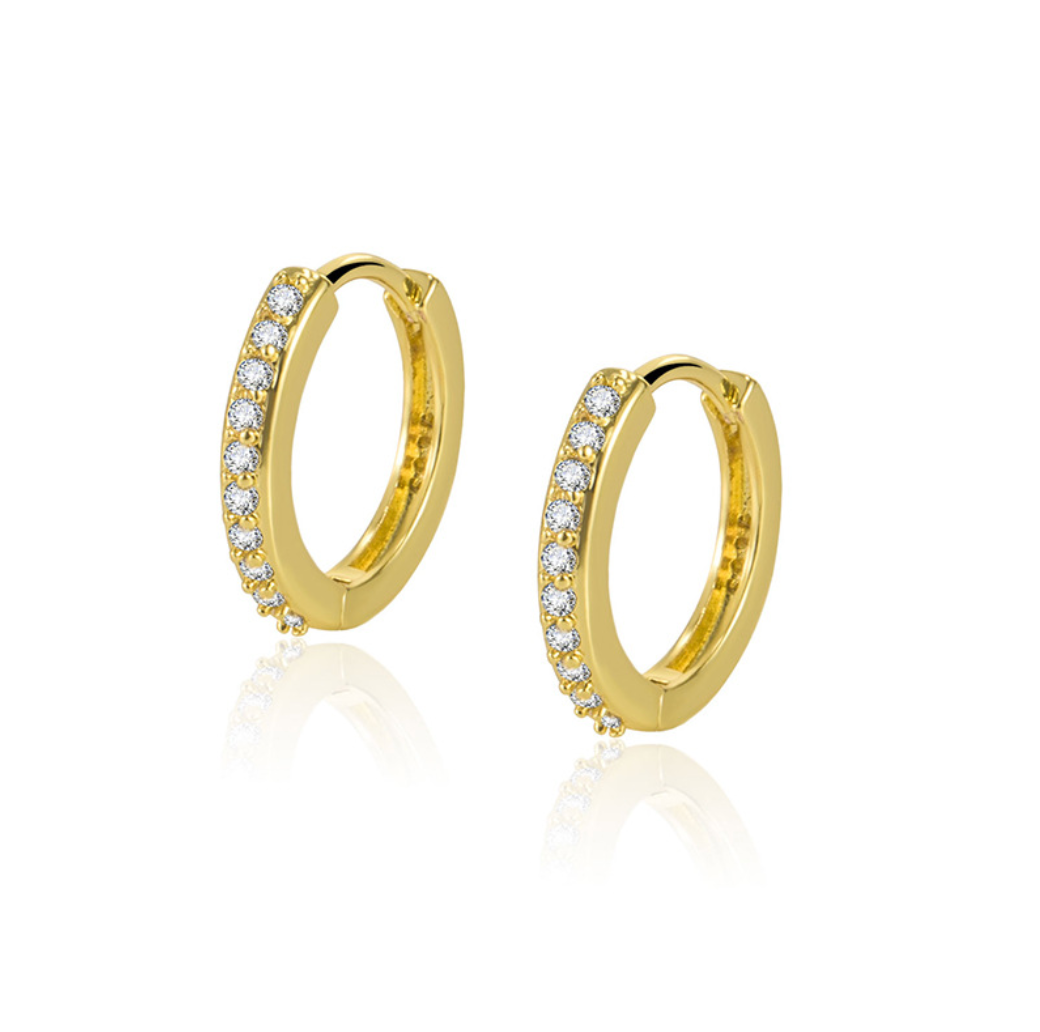 E170 pave dainty huggie hoop earrings, pave huggie hoops