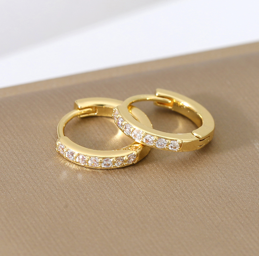E170 pave dainty huggie hoop earrings, pave huggie hoops