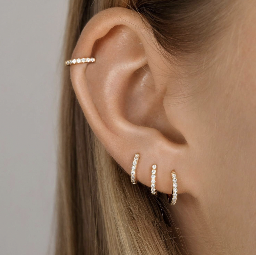 E170 pave dainty huggie hoop earrings, pave huggie hoops