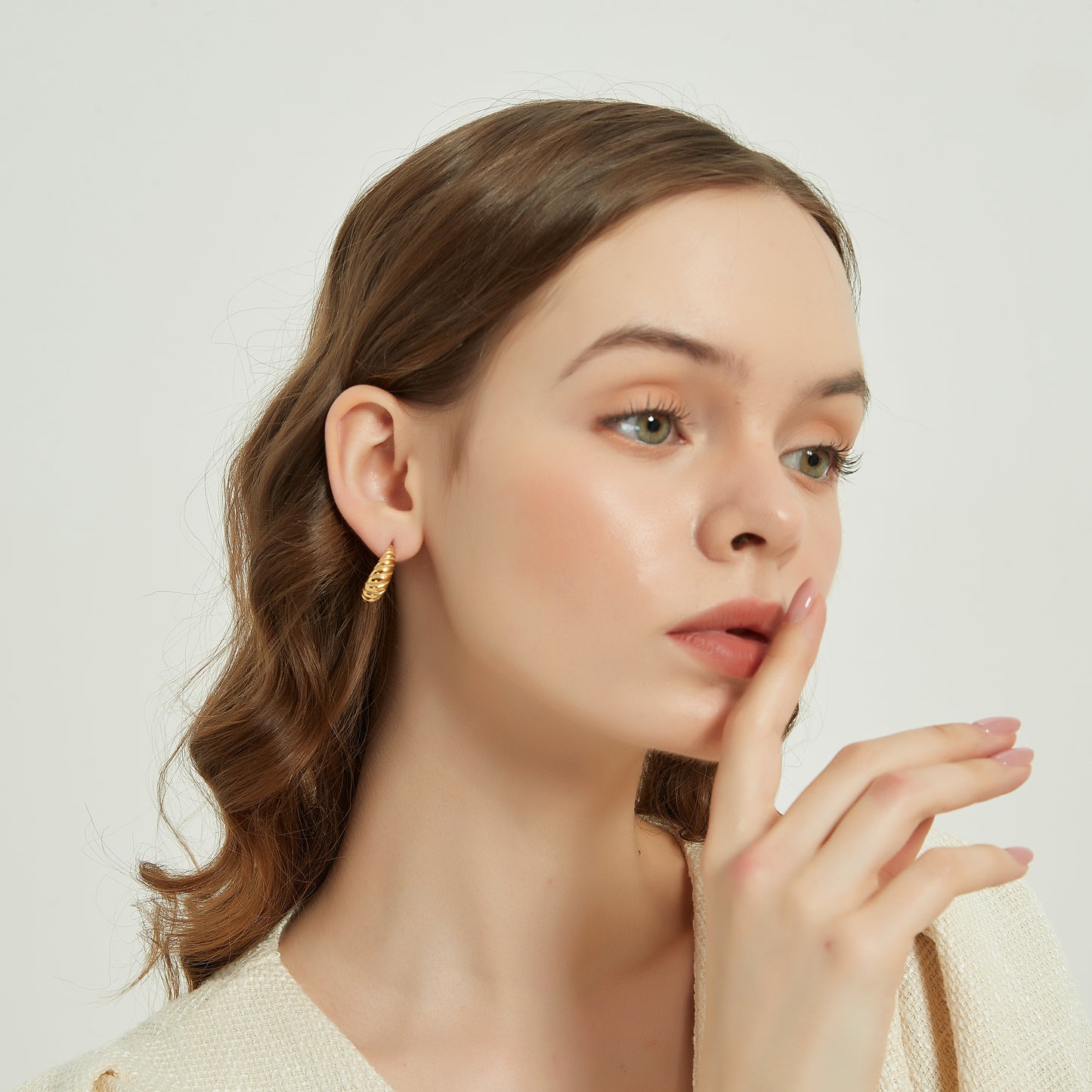 Rosey croissant twisted open hoop earrings, gold hoops
