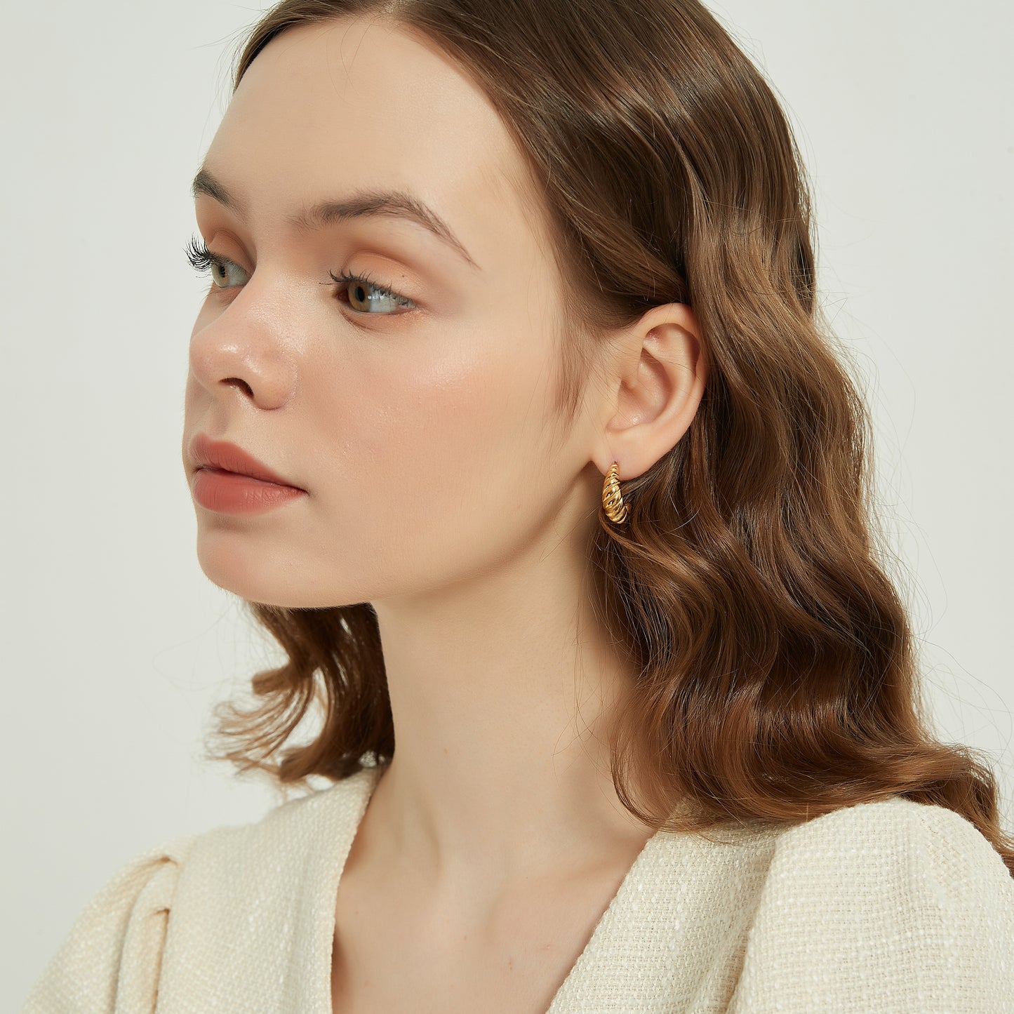 Rosey croissant twisted open hoop earrings, gold hoops