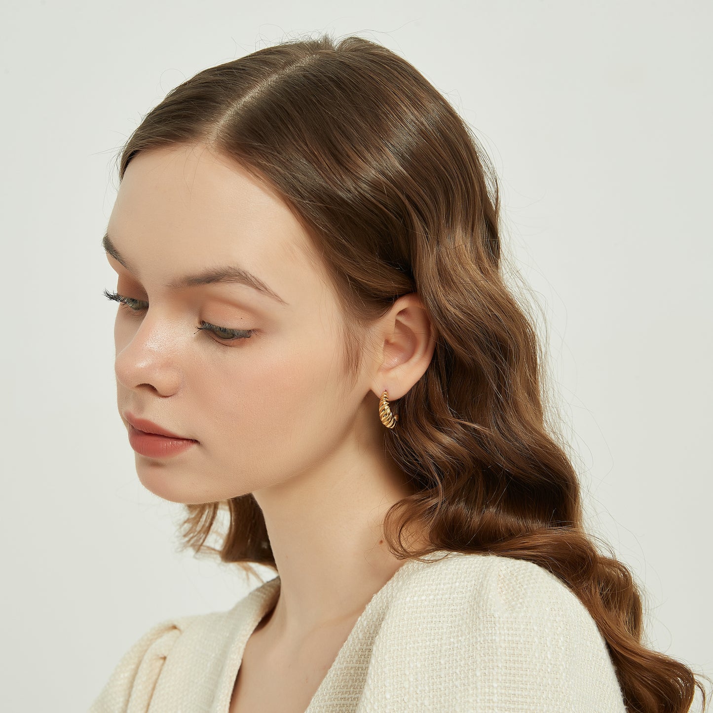 Rosey croissant twisted open hoop earrings, gold hoops