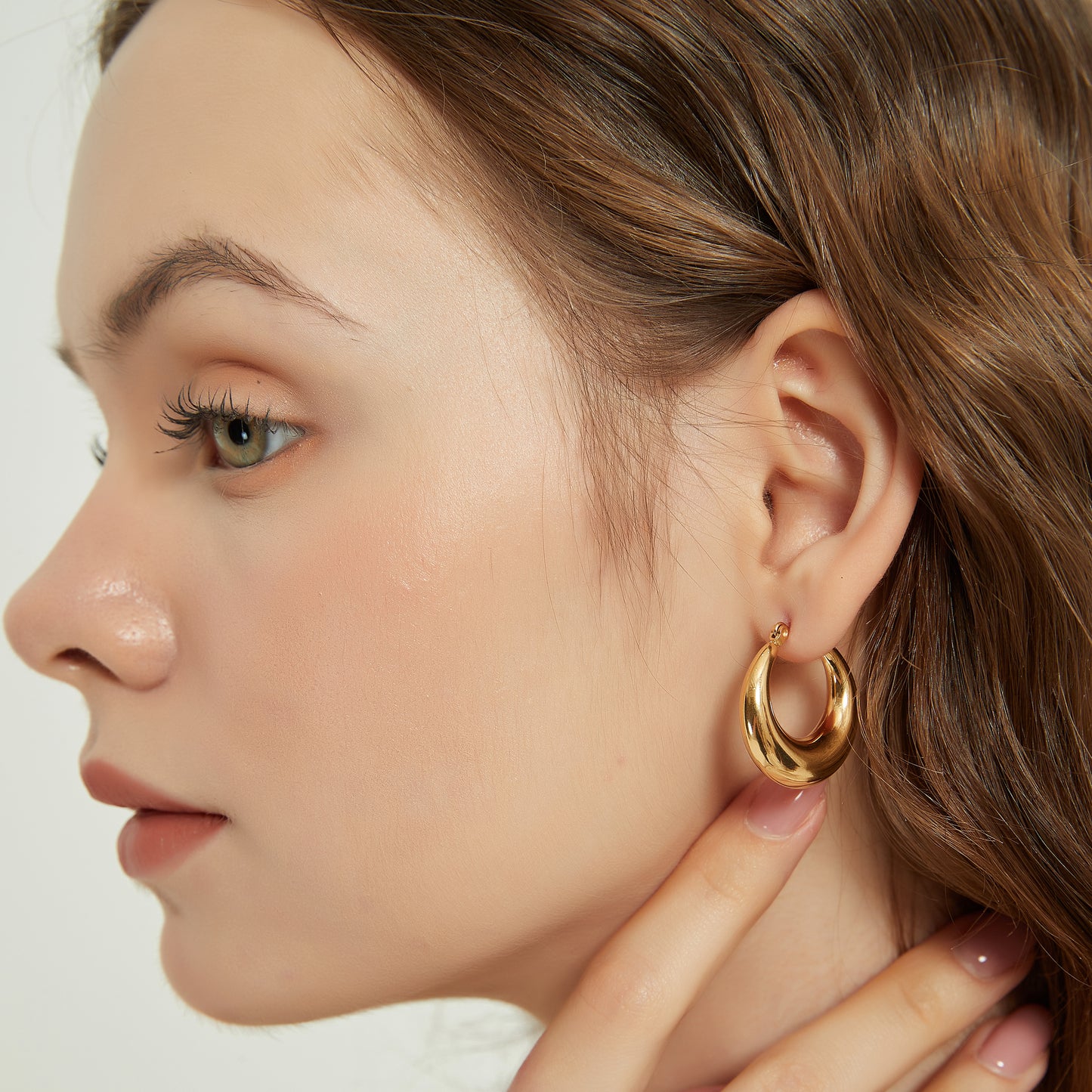 Julia gold chunky crescent dome hoop earrings
