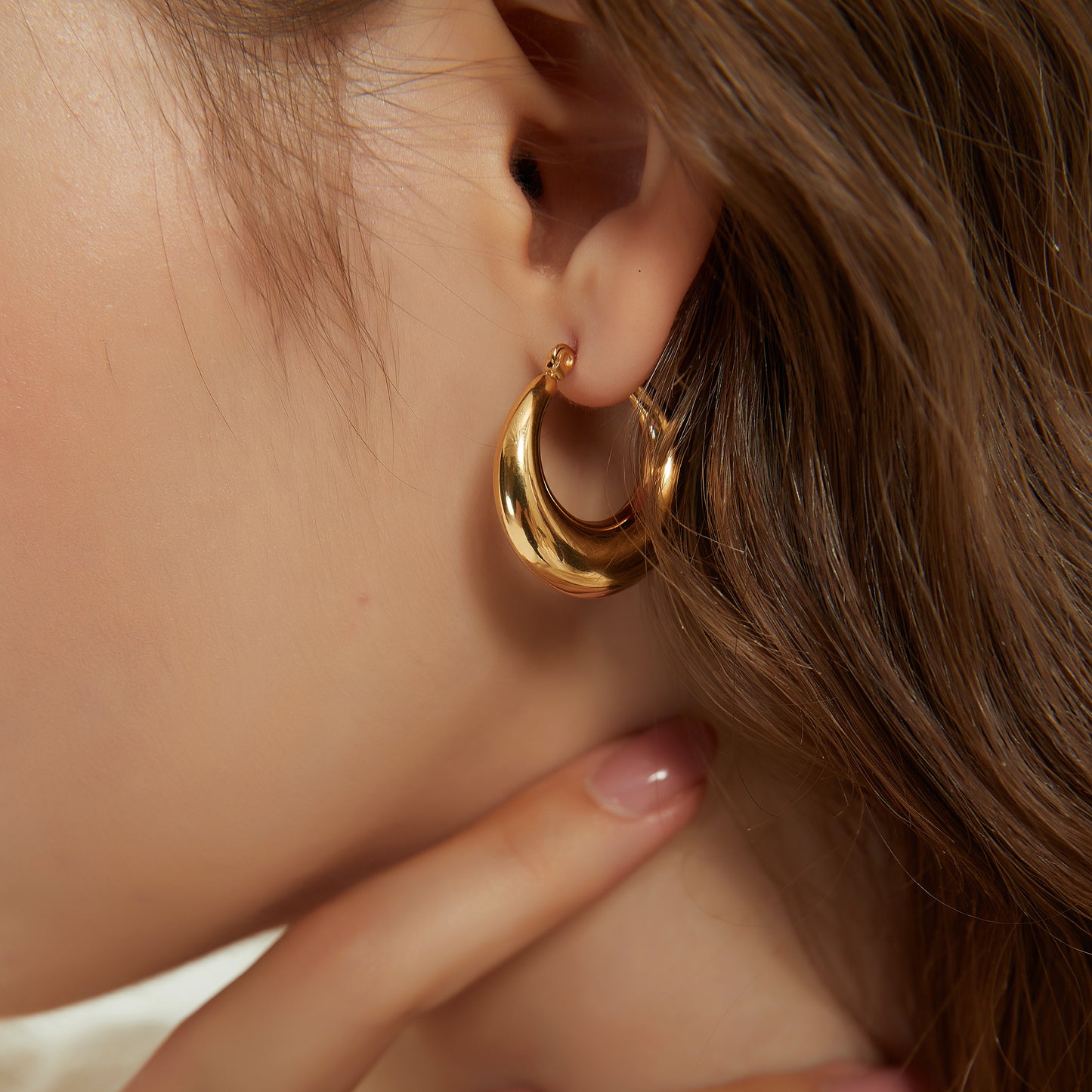 Julia gold chunky crescent dome hoop earrings