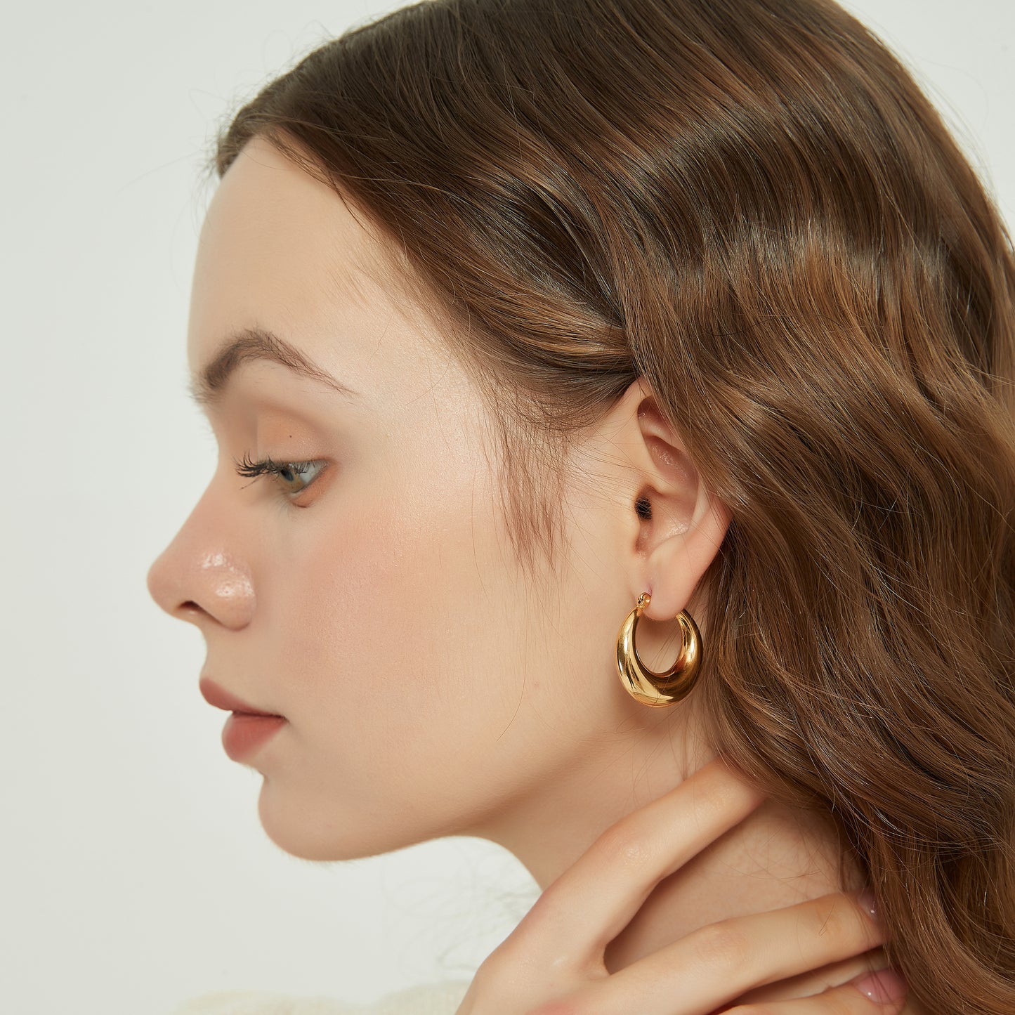 Julia gold chunky crescent dome hoop earrings