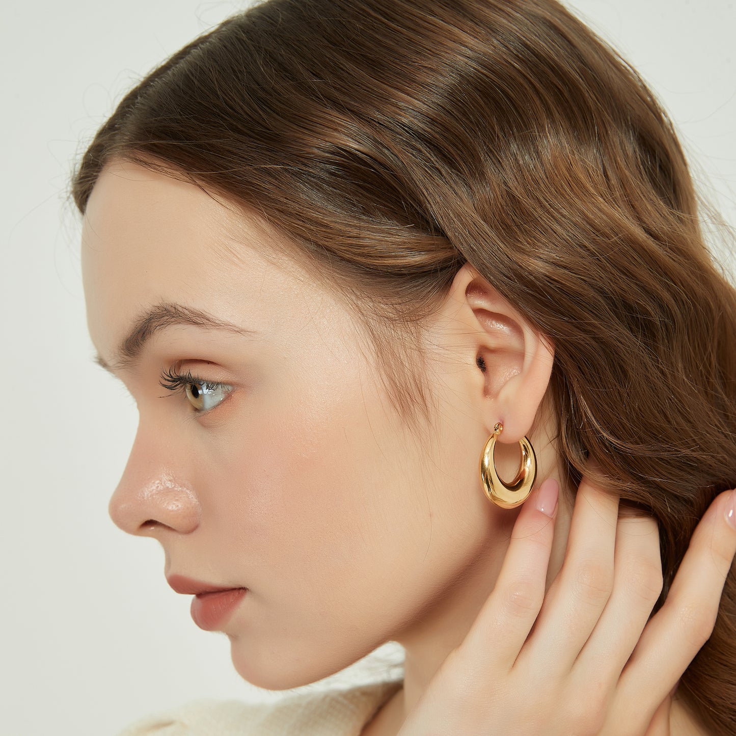 Julia gold chunky crescent dome hoop earrings