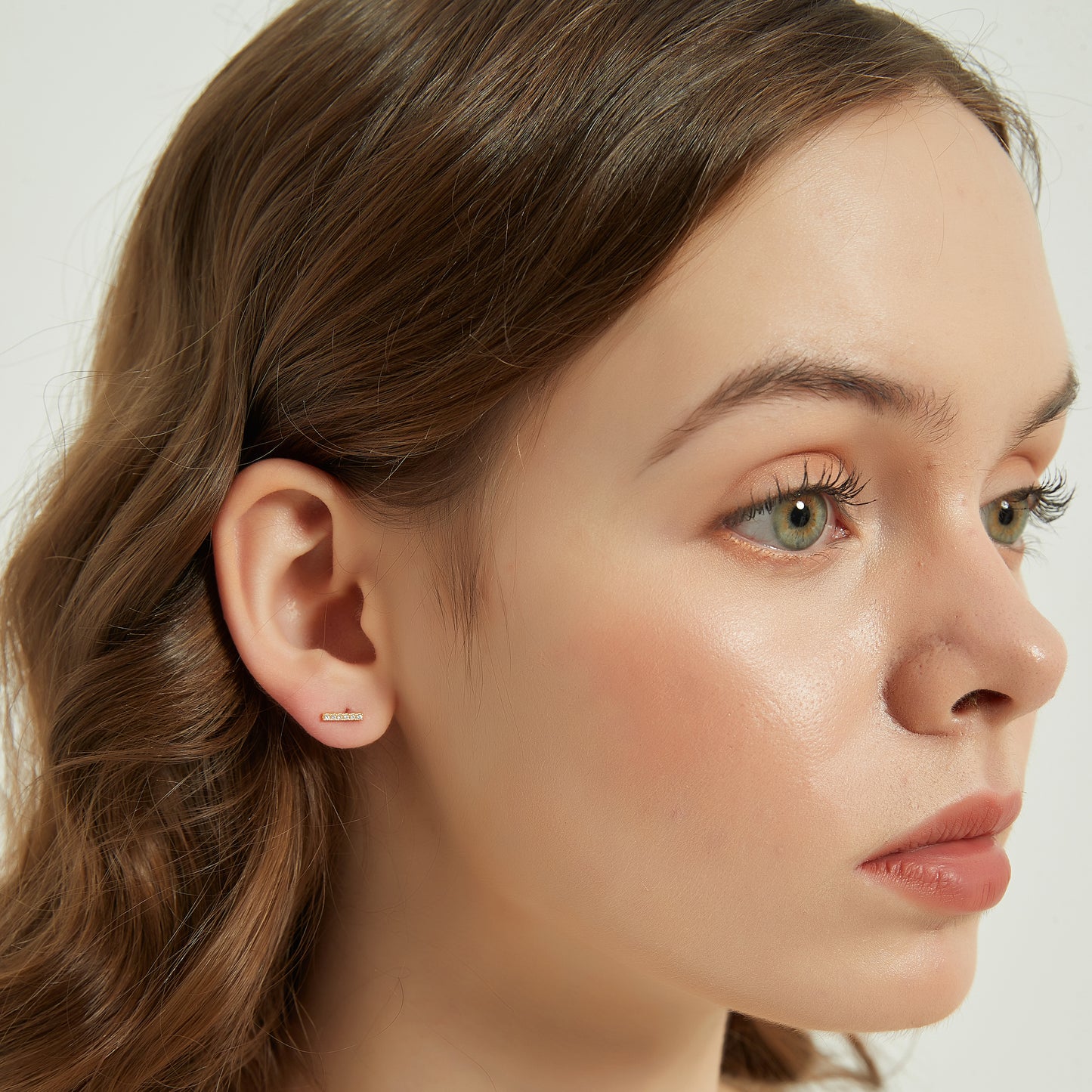 Gold Vermeil Juliana dainty paved bar stud earrings