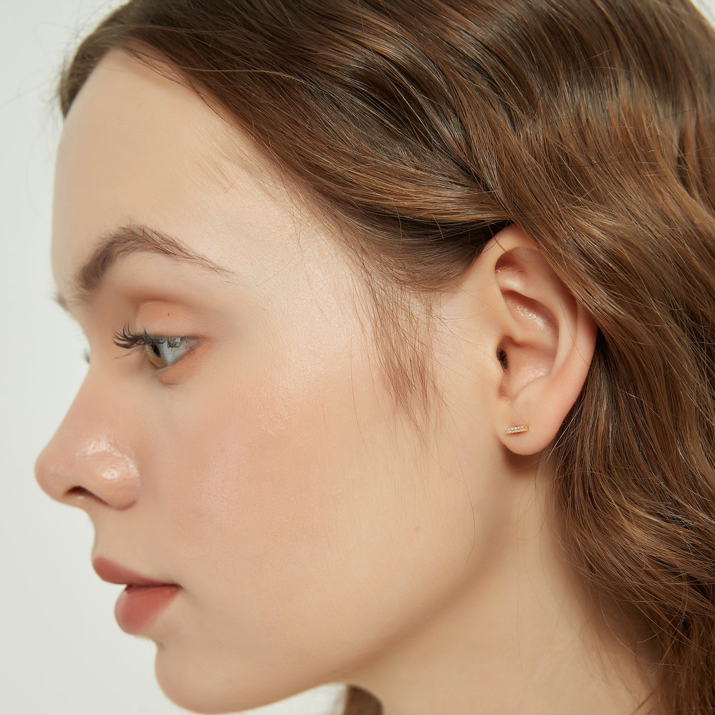 Gold Vermeil Juliana dainty paved bar stud earrings