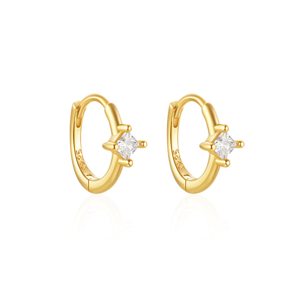 E183 square crystal baguette huggie hoop earrings