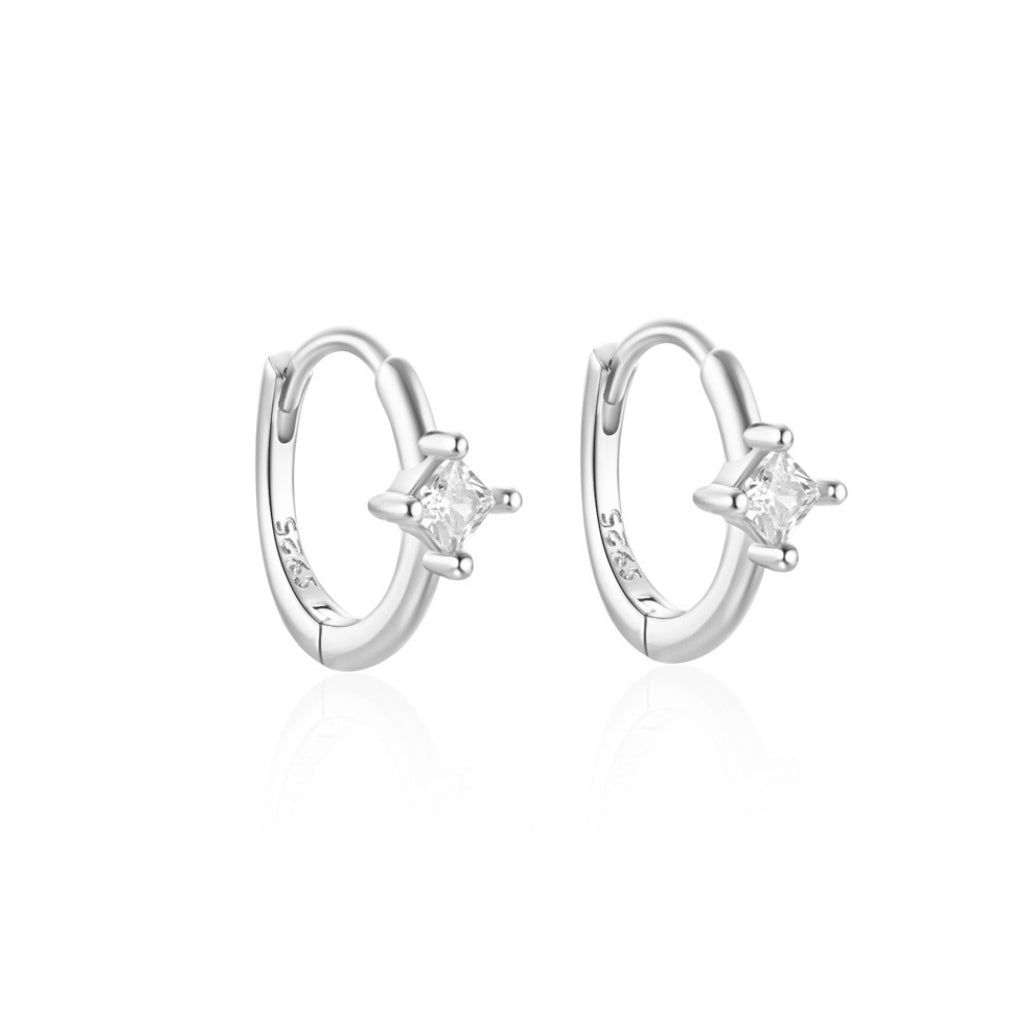 E183 square crystal baguette huggie hoop earrings