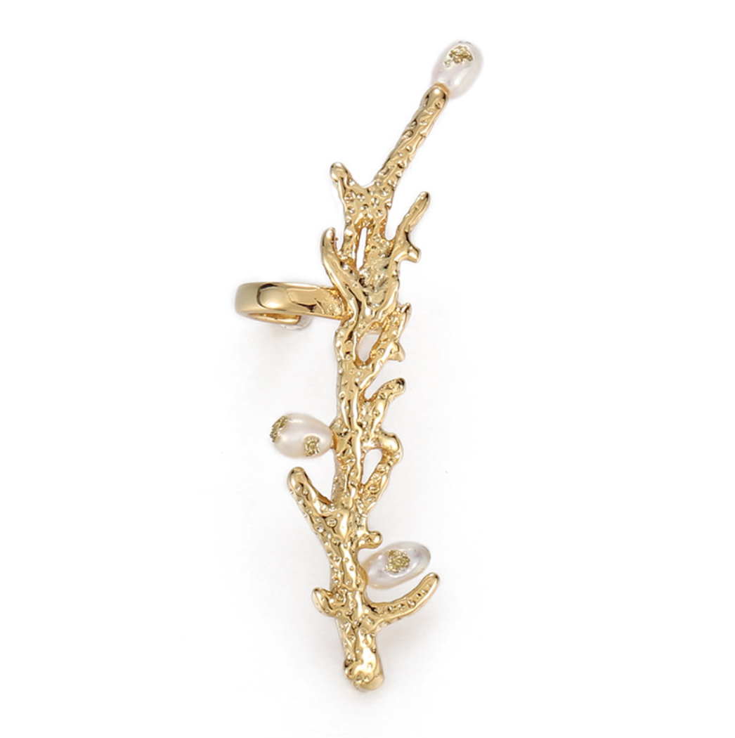 Coral leaf plant ear climber cuff earring sale
