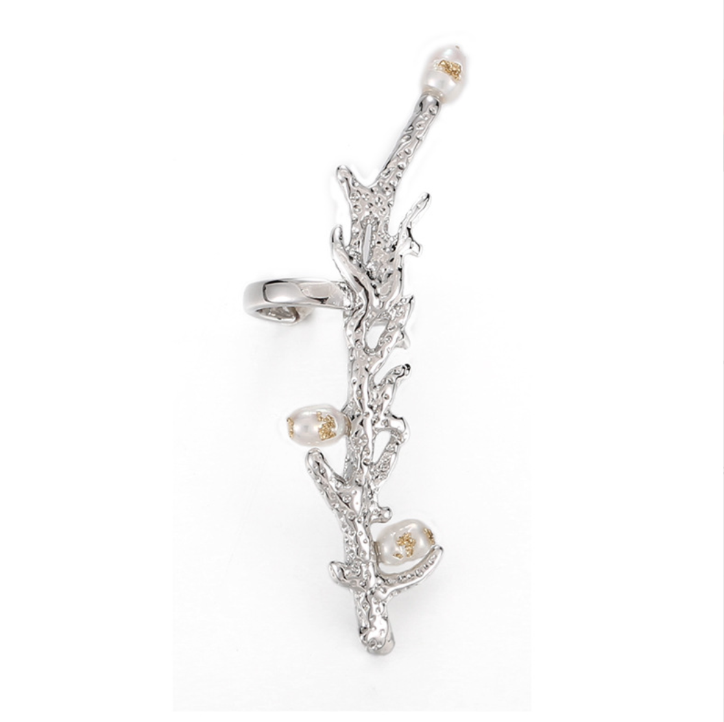 Coral leaf plant ear climber cuff earring sale