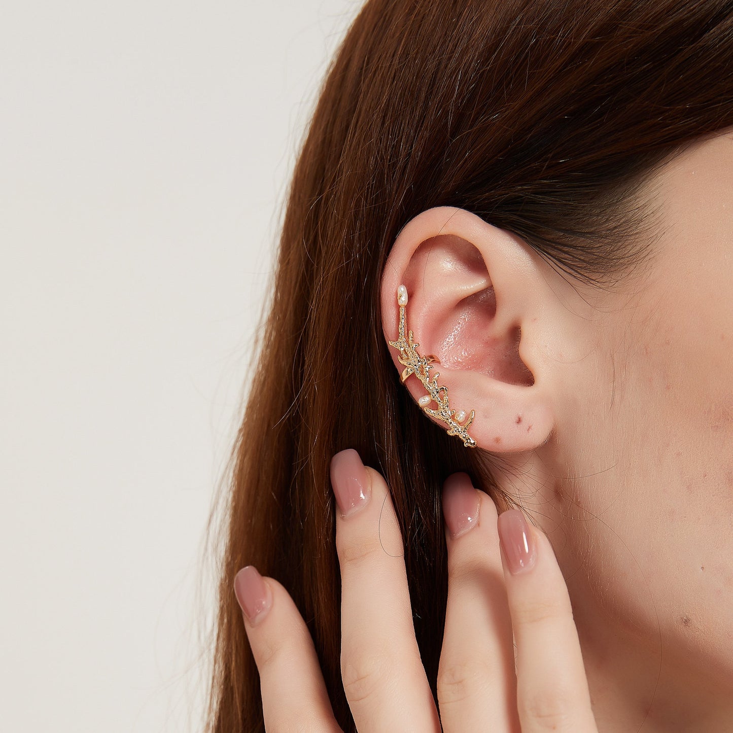 Coral leaf plant ear climber cuff earring sale