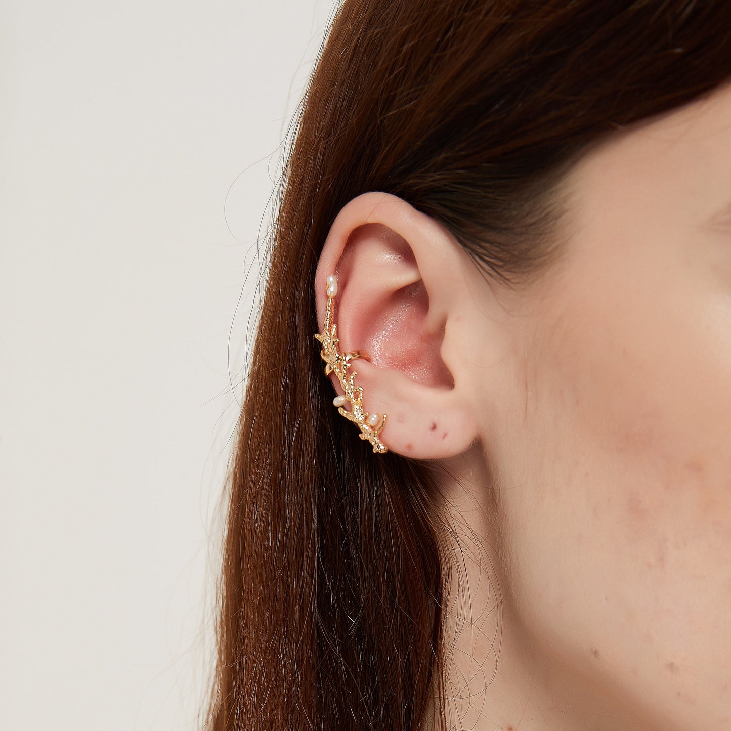 Coral leaf plant ear climber cuff earring sale