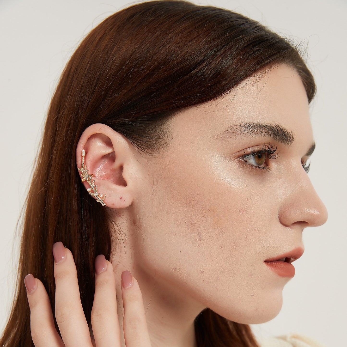 Coral leaf plant ear climber cuff earring sale