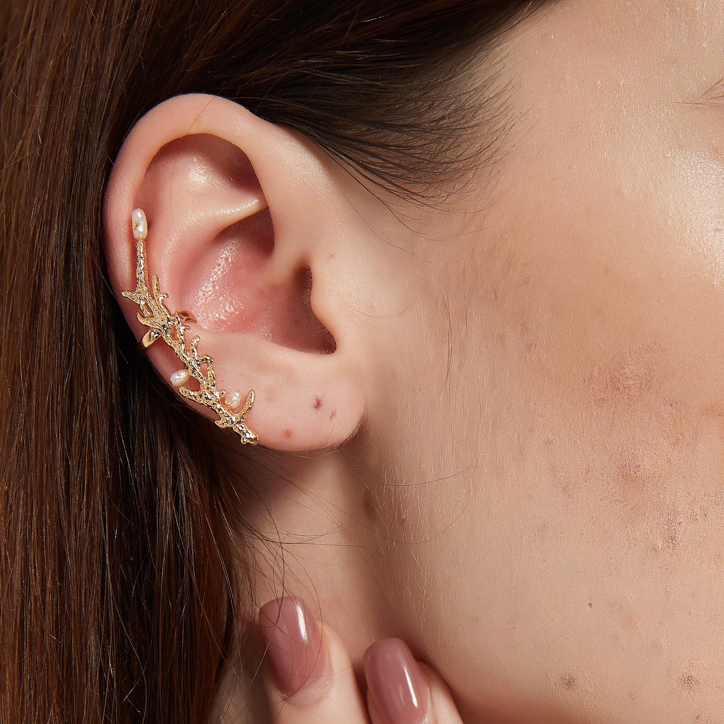 Coral leaf plant ear climber cuff earring sale