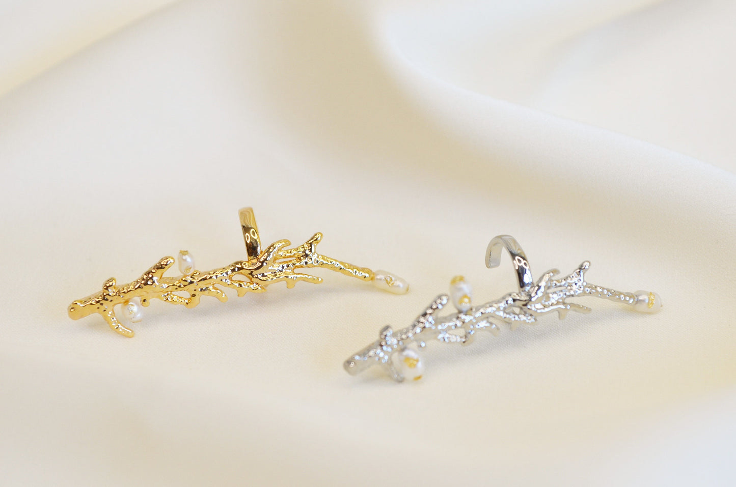 Coral leaf plant ear climber cuff earring sale