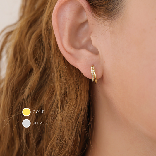 E072 paved double huggie hoop earrings