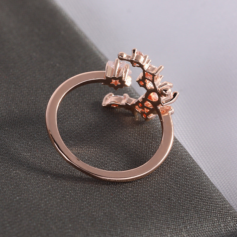 R025 rose gold moon star crystal gem adjustable ring sale