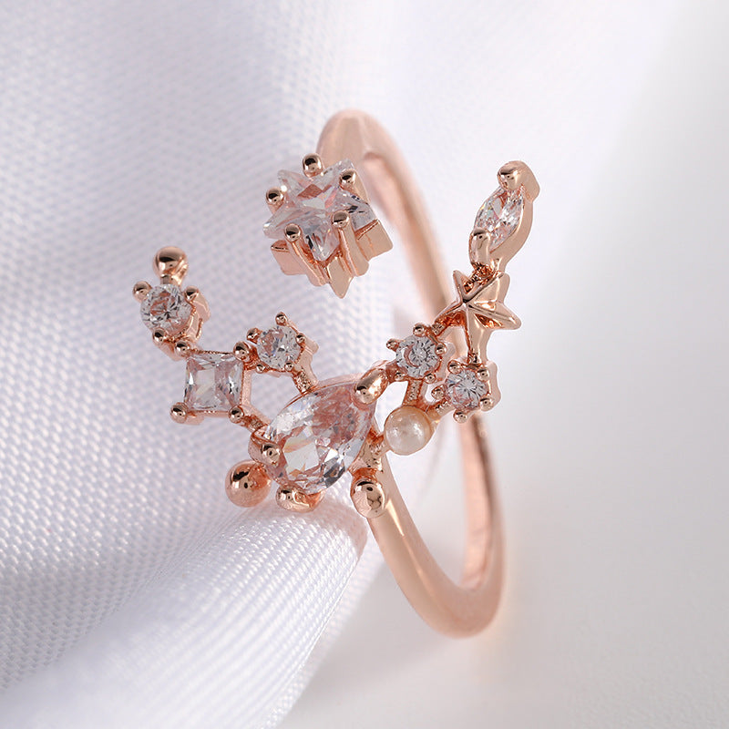 R025 rose gold moon star crystal gem adjustable ring sale