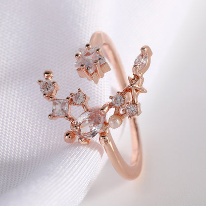 R025 rose gold moon star crystal gem adjustable ring sale