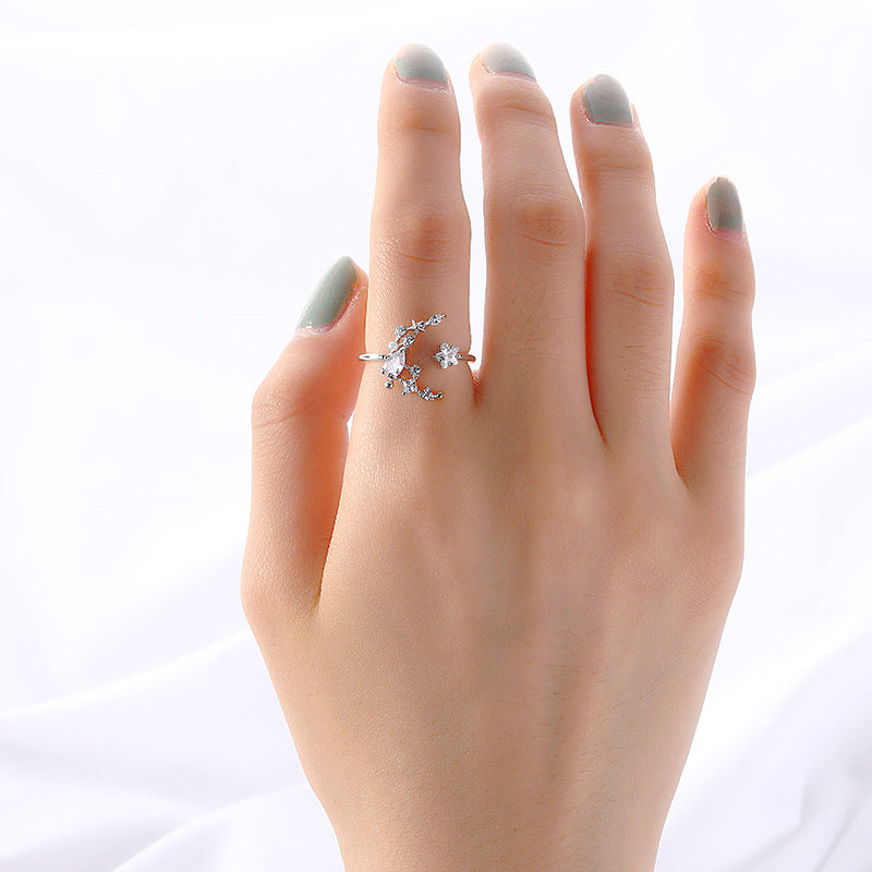 R025 rose gold moon star crystal gem adjustable ring sale