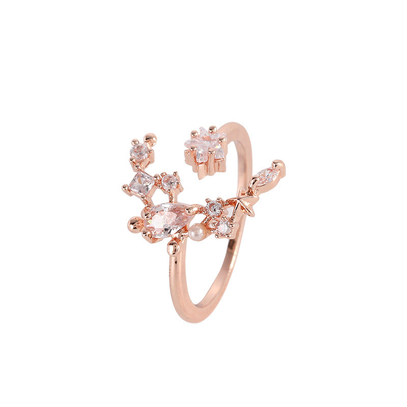 R025 rose gold moon star crystal gem adjustable ring sale