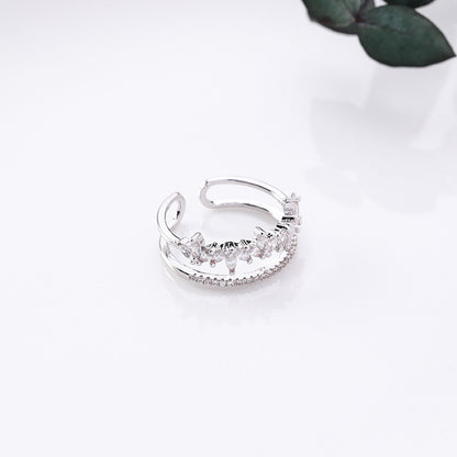 R019 double band crystal stone open adjustable ring sale