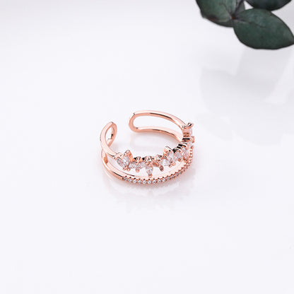 R019 double band crystal stone open adjustable ring sale