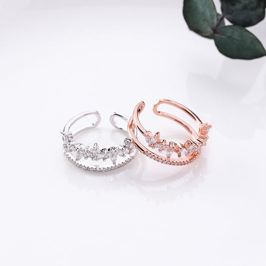 R019 double band crystal stone open adjustable ring sale