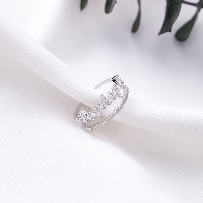 R019 double band crystal stone open adjustable ring sale