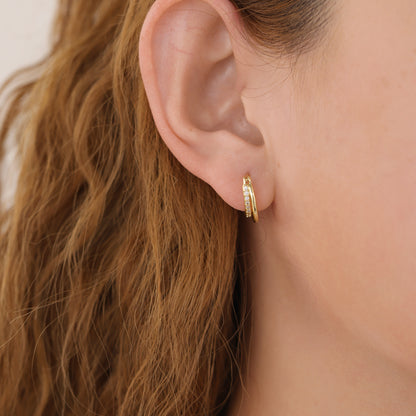E072 paved double huggie hoop earrings