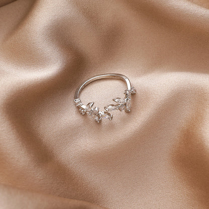R018 crystal stone leaf adjustable ring sale