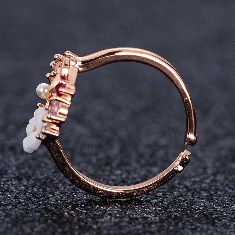 R021 rose gold flower wreath adjustable ring sale