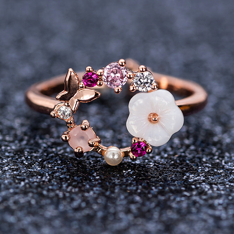 R021 rose gold flower wreath adjustable ring sale